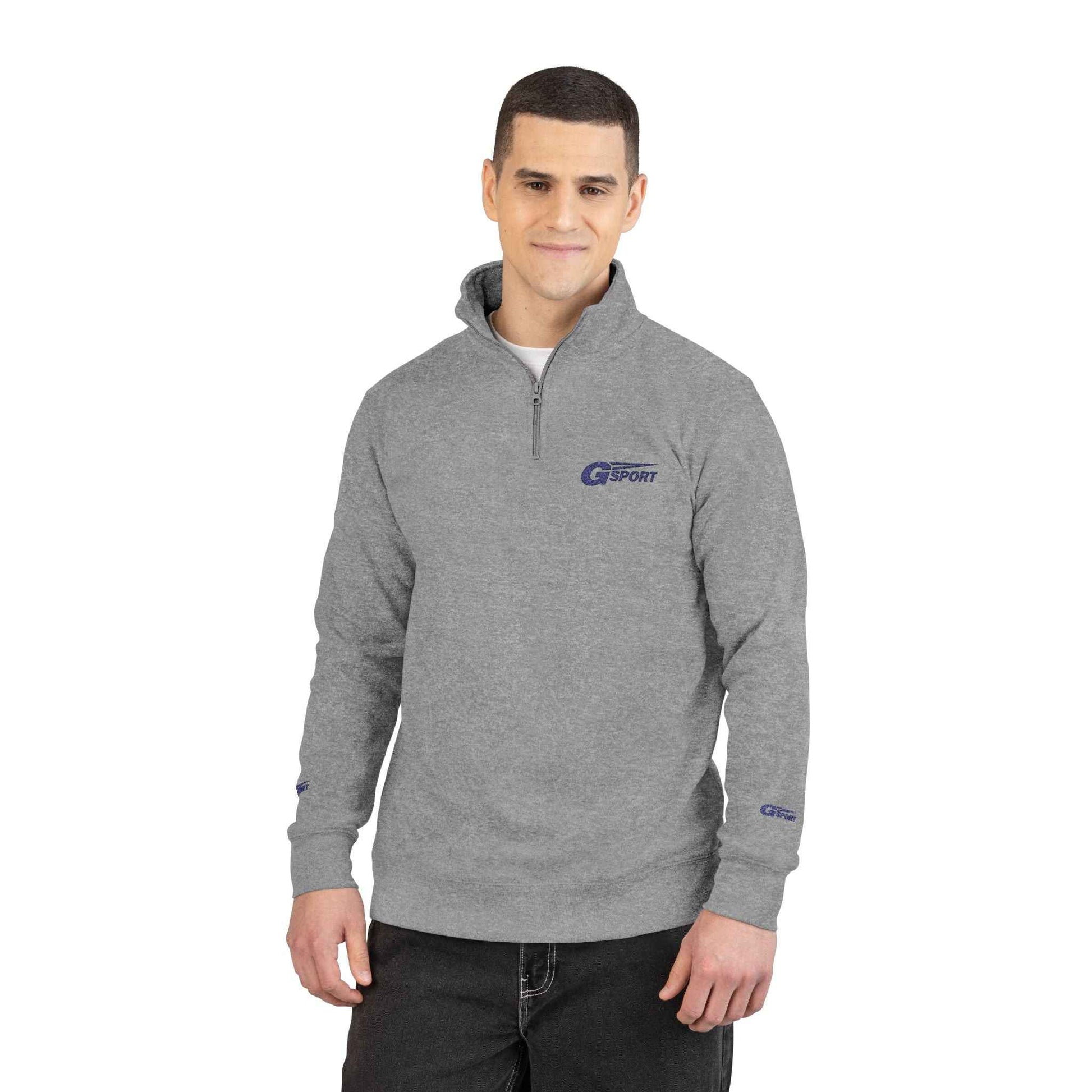Embroidered Quarter-Zip Fleece Pullover – Classic Gray Crewneck with Subtle Logo
