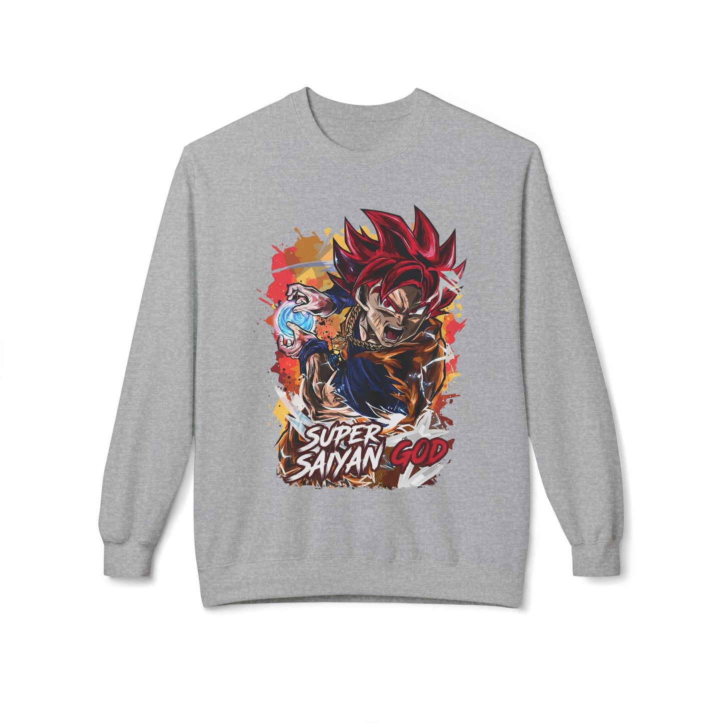 Grey comfort hoodie featuring Super Saiyan God anime graphic, cool hoodie for men from Ghita Shop