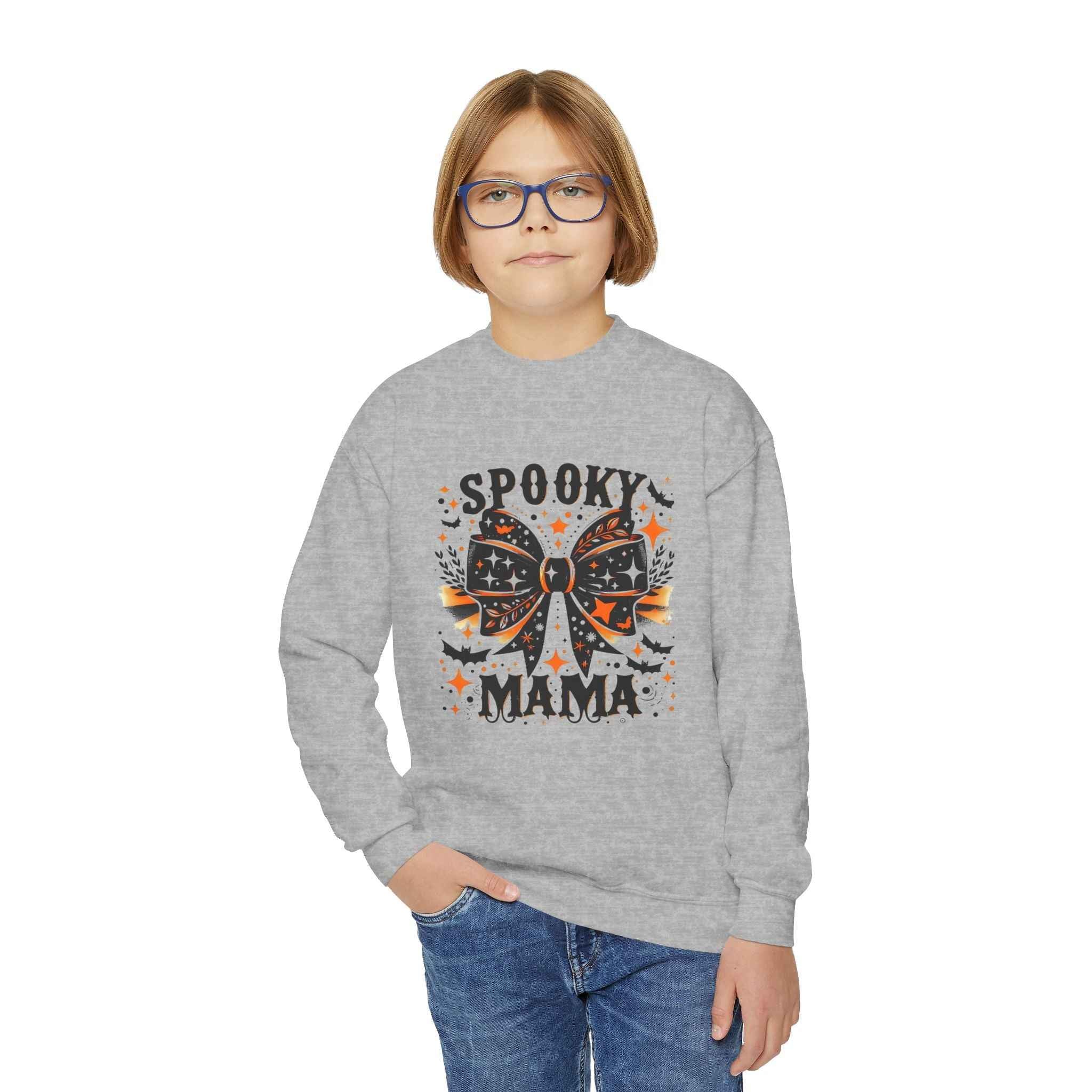 Spooky Mama Sweatshirt - Youth Crewneck for Halloween Fun