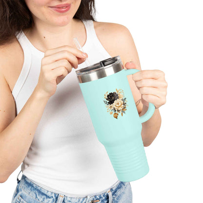 Floral Insulated Mug, 40oz, Gifts for Her, Summer Picnics,  Eco-Friendly Beverage