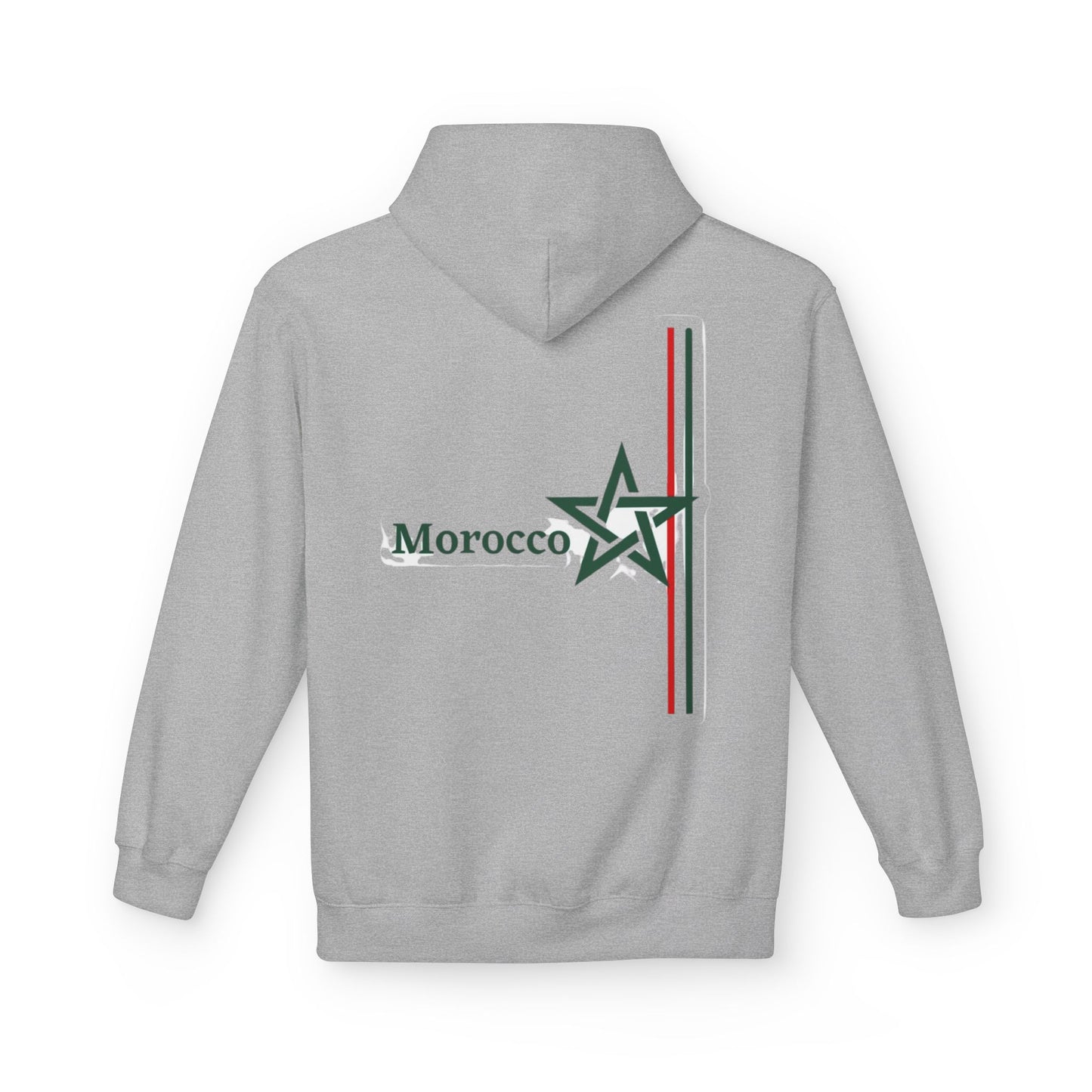 Morocco Star Hoodie - Pullover with Moroccan Flag Stripes and Floral Map Design