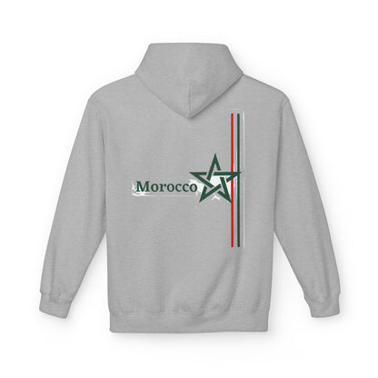 Morocco Star Hoodie - Pullover with Moroccan Flag Stripes and Floral Map Design