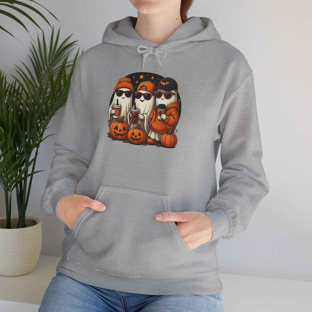 Hooded Sweatshirt with Halloween Pumpkin Baseball Cap for Dark Night Sky and Yellow Accents