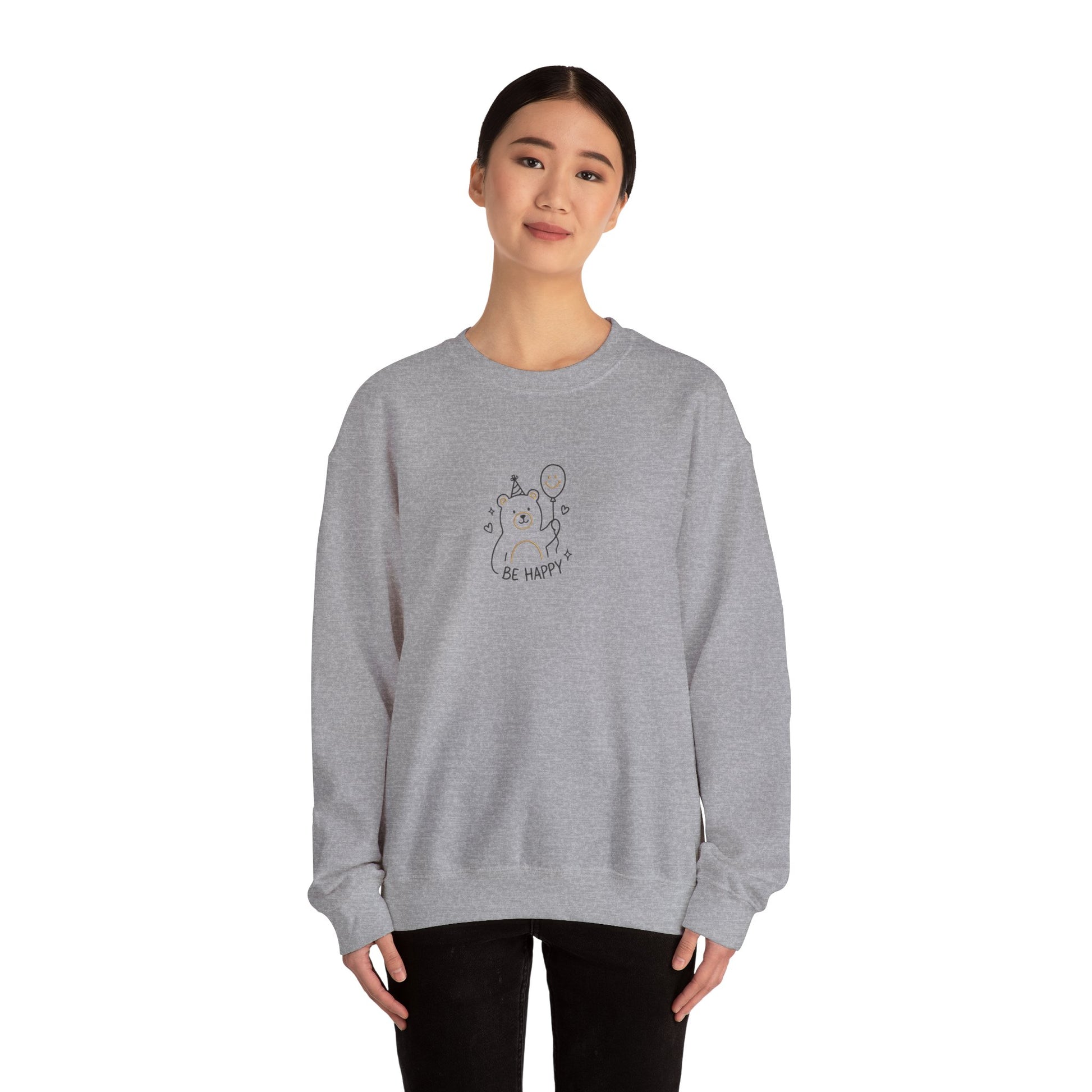 Cute Cat Crewneck Sweatshirt - Be Happy Graphic Cozy Casual Pullover - Ghita Shop