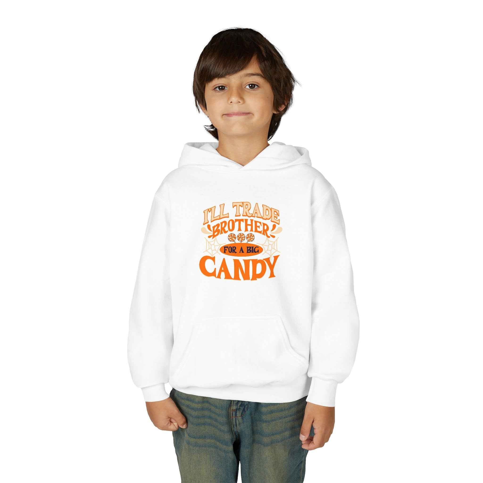 Kids Halloween Hoodie - I'll Trade Brother for Candy Youth Sweatshirt