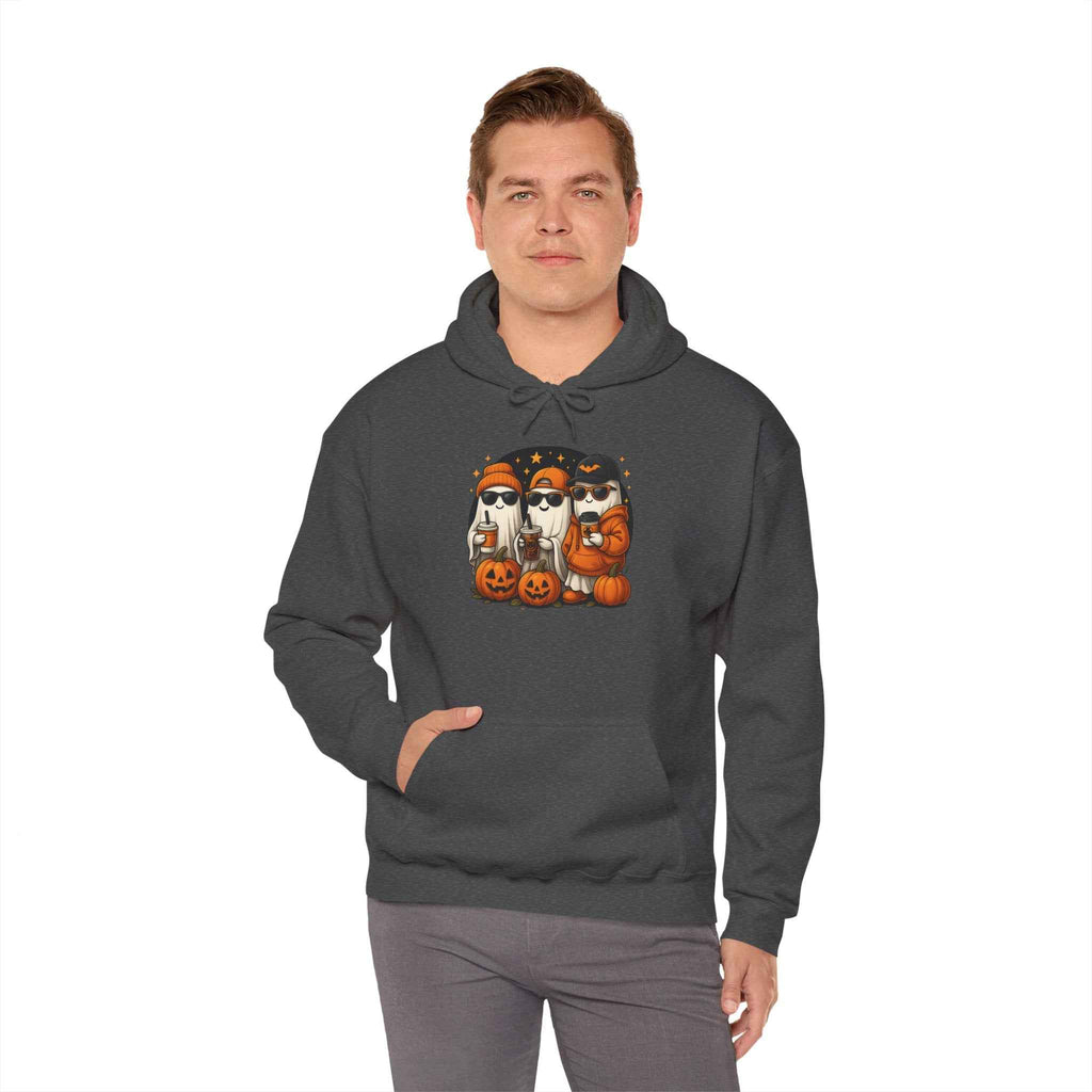Hooded Sweatshirt with Halloween Pumpkin Baseball Cap for Dark Night Sky and Yellow Accents