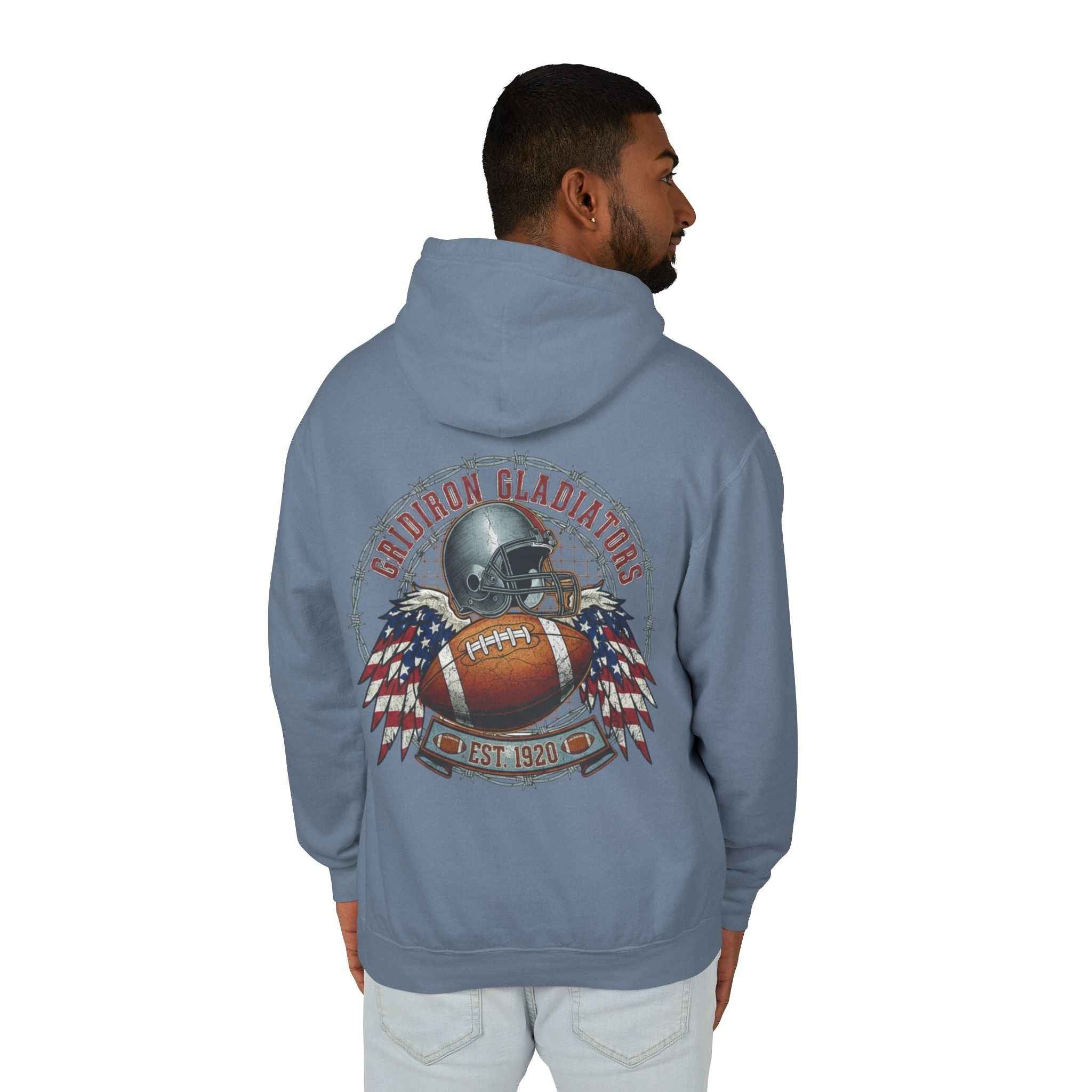 Patriotic Football Hoodie - Unisex Lightweight Hooded Sweatshirt for Gamers and Sports Fans