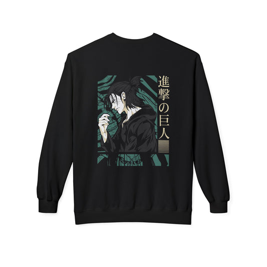 Black essentials hoodie with anime art and Japanese text, cool men's zip up hoodie style