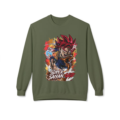 Green essentials hoodie with bold Super Saiyan God anime print, cool hoodies for guys