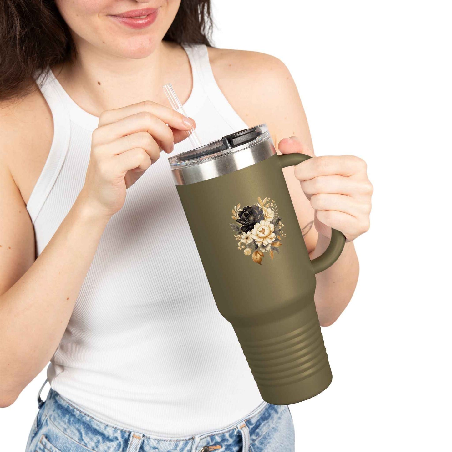 Floral Insulated Mug, 40oz, Gifts for Her, Summer Picnics,  Eco-Friendly Beverage