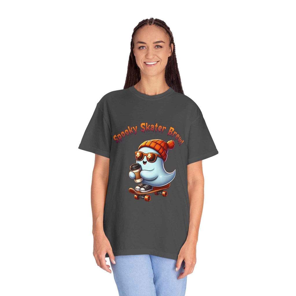 Spooky Skater Ghost T-Shirt for Halloween | Unisex Graphic Tee & Skateboarder Gift