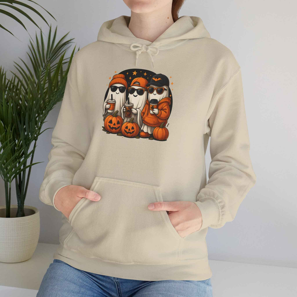 Hooded Sweatshirt with Halloween Pumpkin Baseball Cap for Dark Night Sky and Yellow Accents