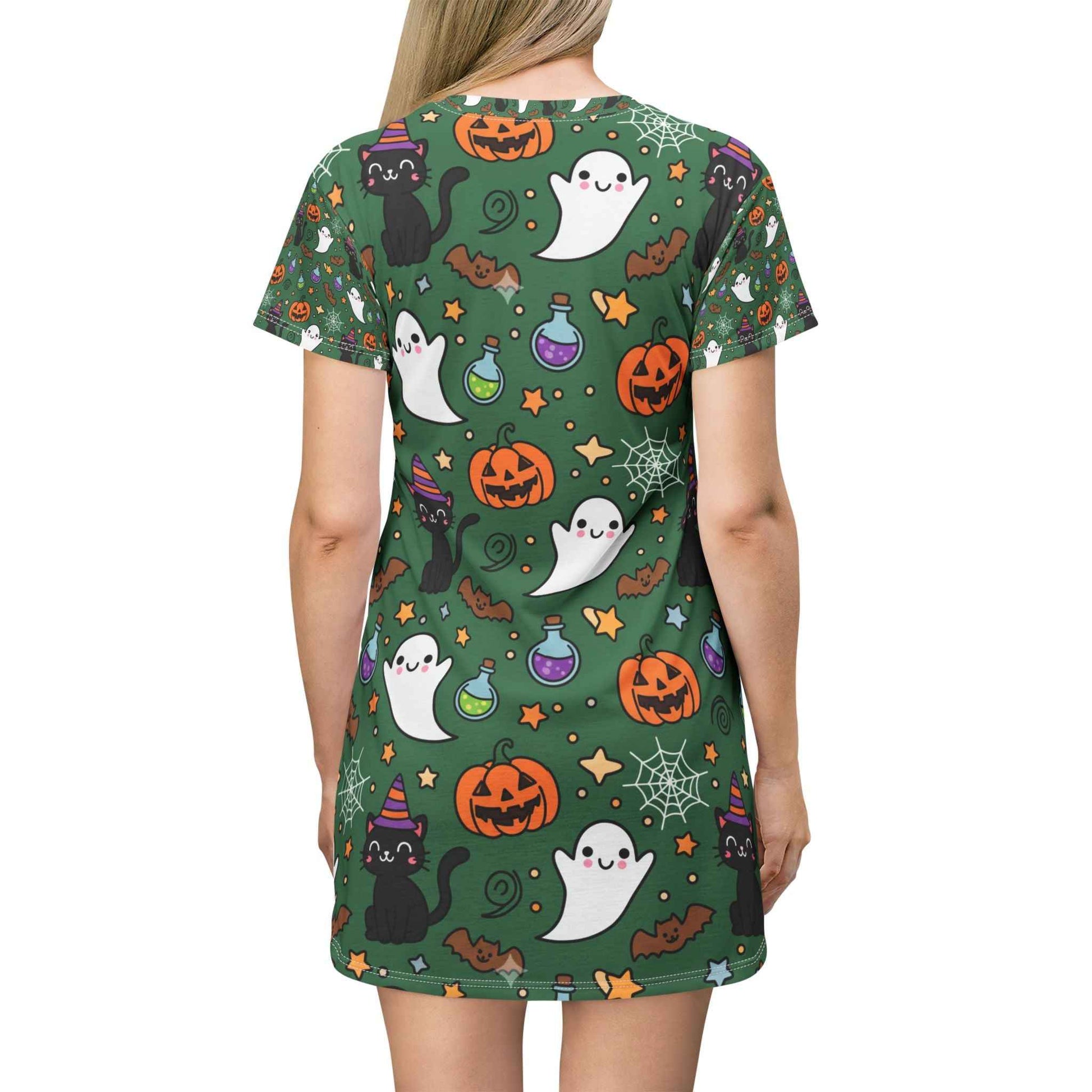 Cute Halloween Ghost Cat T-Shirt Dress for Fun Fall Fashion