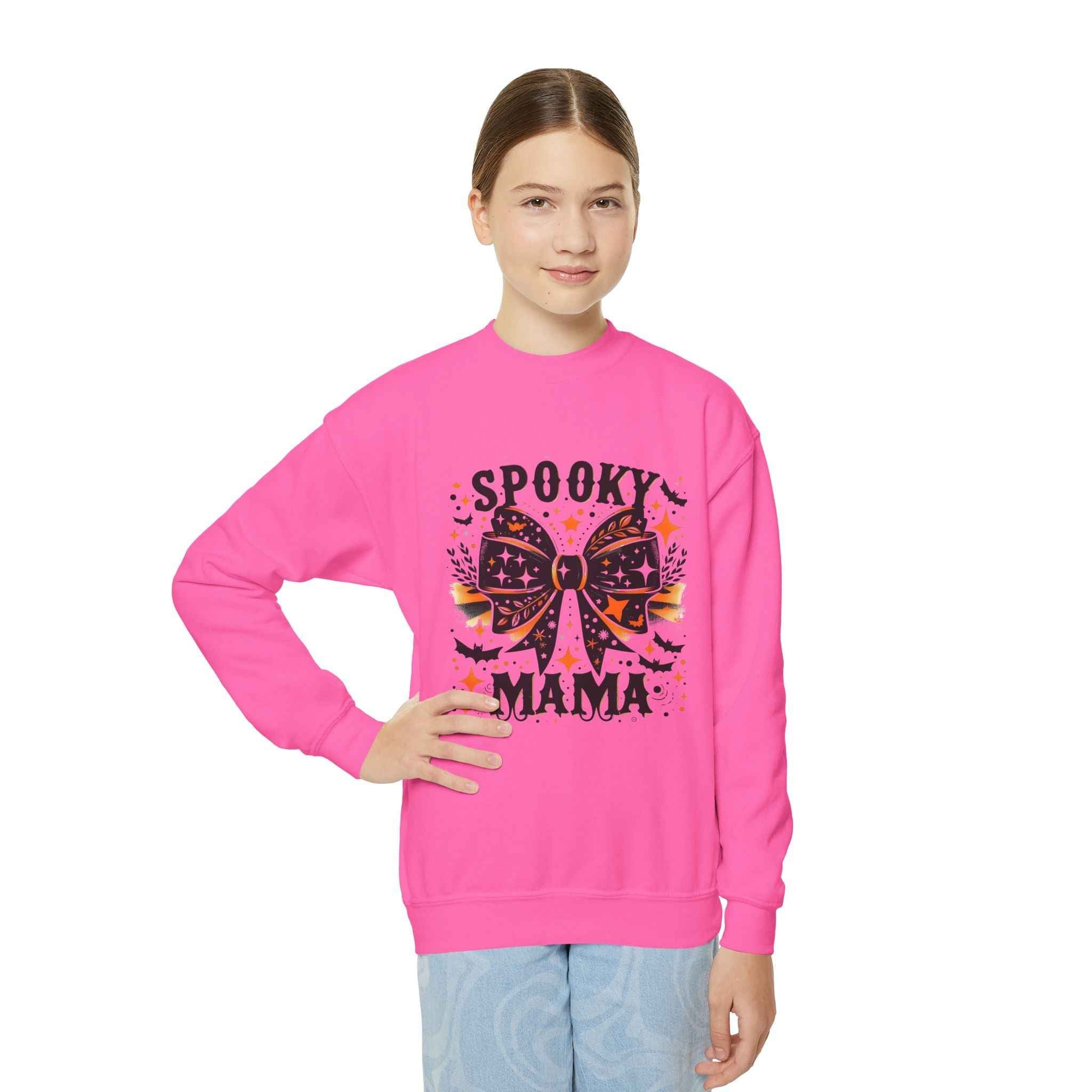 Spooky Mama Sweatshirt - Youth Crewneck for Halloween Fun