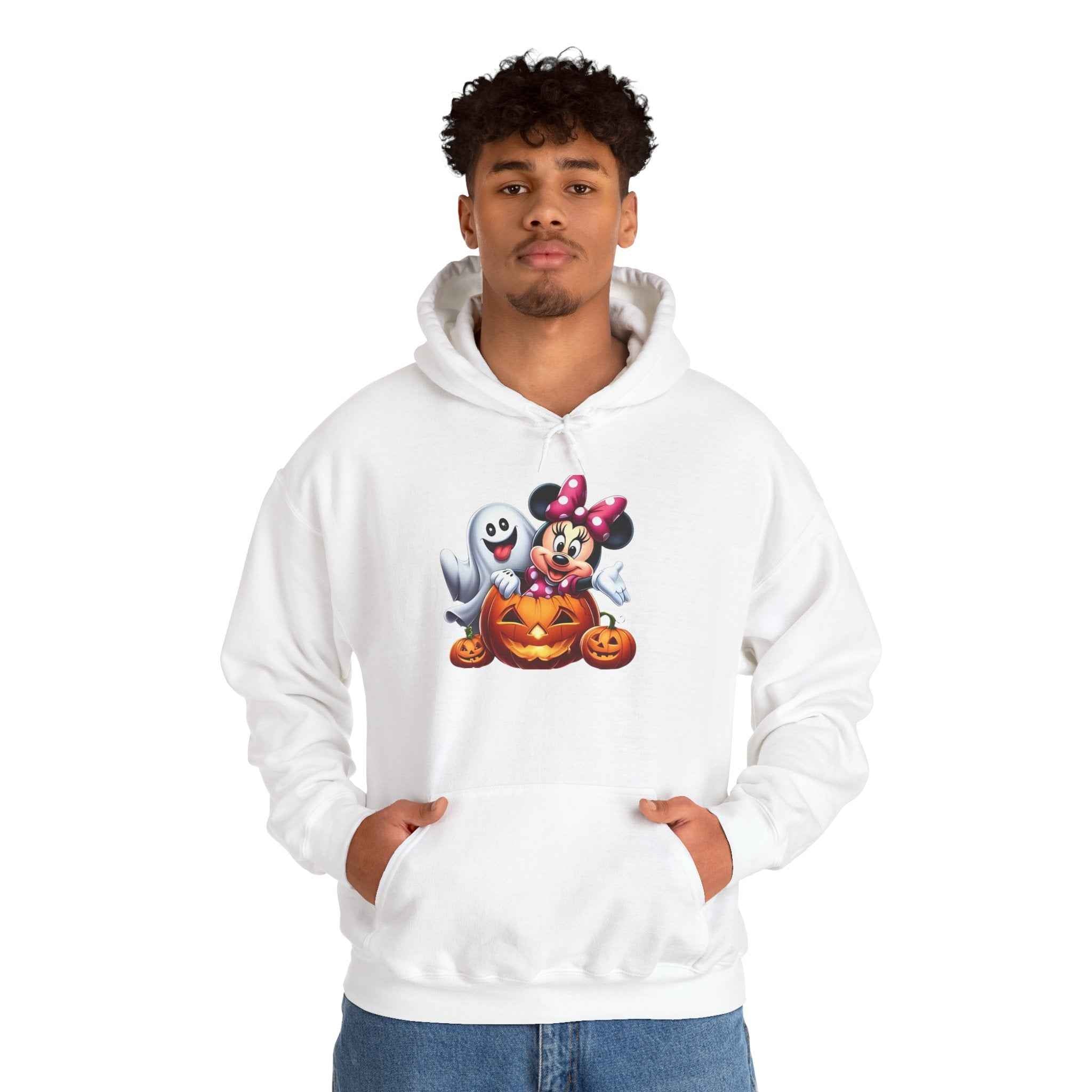 Halloween Minnie Mouse Sweatshirt Unisex Hooded Sweatshirt with Ghost Design