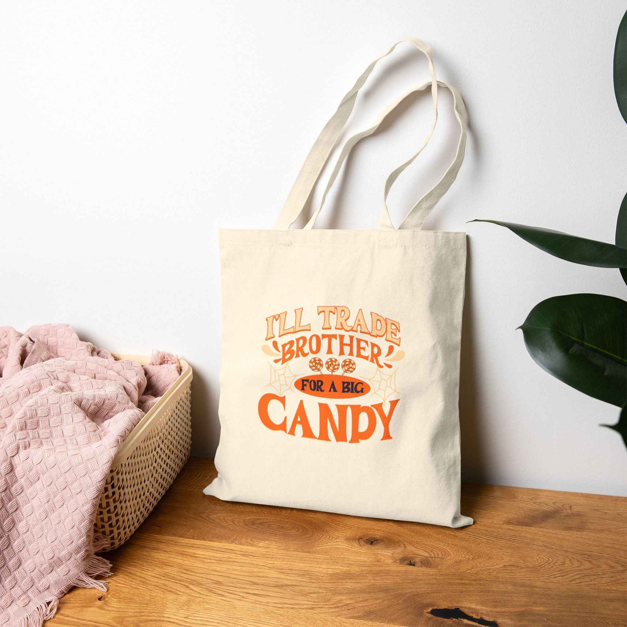 Candy Themed Tote Bag | Fun Cotton Canvas Shopping Bag, Gift for Siblings, Cute Reusable Trick-or-Treat Tote, Holiday Gift