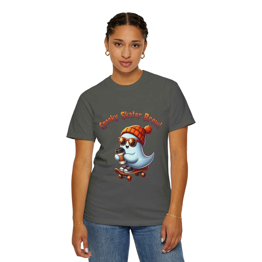 Spooky Skater Ghost T-Shirt for Halloween | Unisex Graphic Tee & Skateboarder Gift