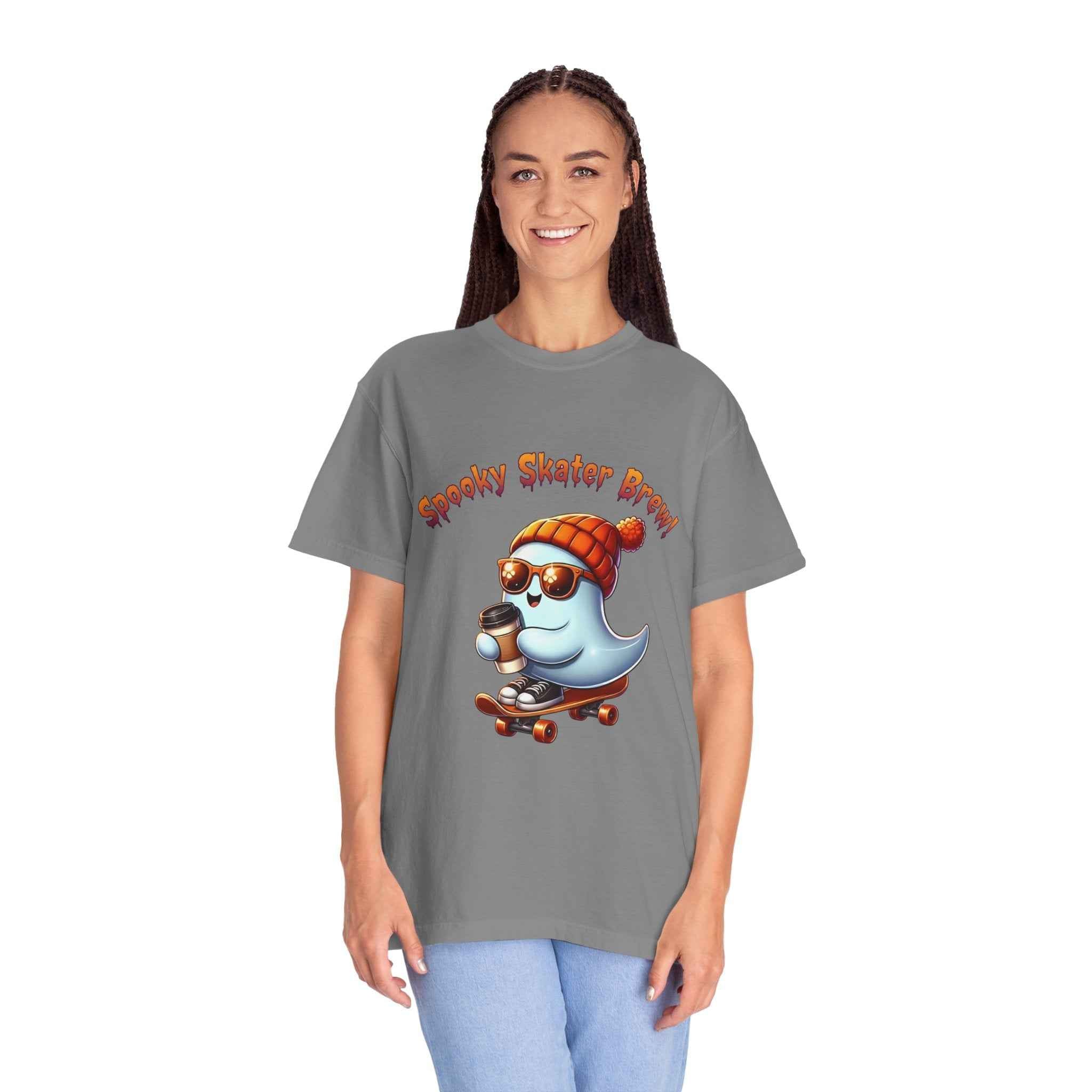 Spooky Skater Ghost T-Shirt for Halloween | Unisex Graphic Tee & Skateboarder Gift