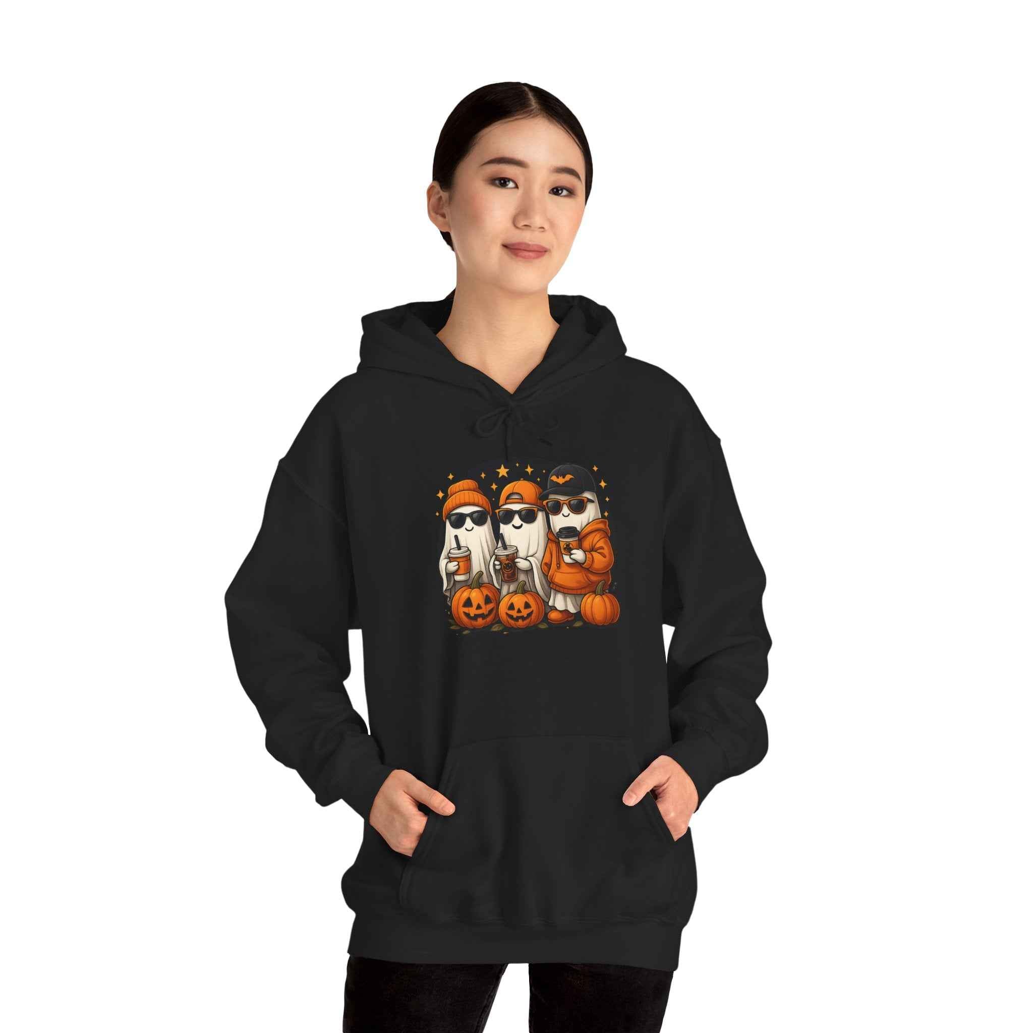 Hooded Sweatshirt with Halloween Pumpkin Baseball Cap for Dark Night Sky and Yellow Accents