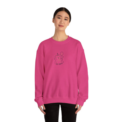 Cute Cat Crewneck Sweatshirt - Be Happy Graphic Cozy Casual Pullover - Ghita Shop