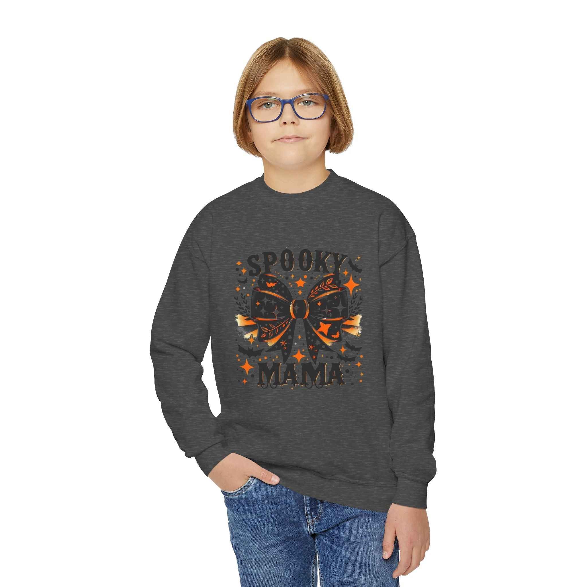 Spooky Mama Sweatshirt - Youth Crewneck for Halloween Fun