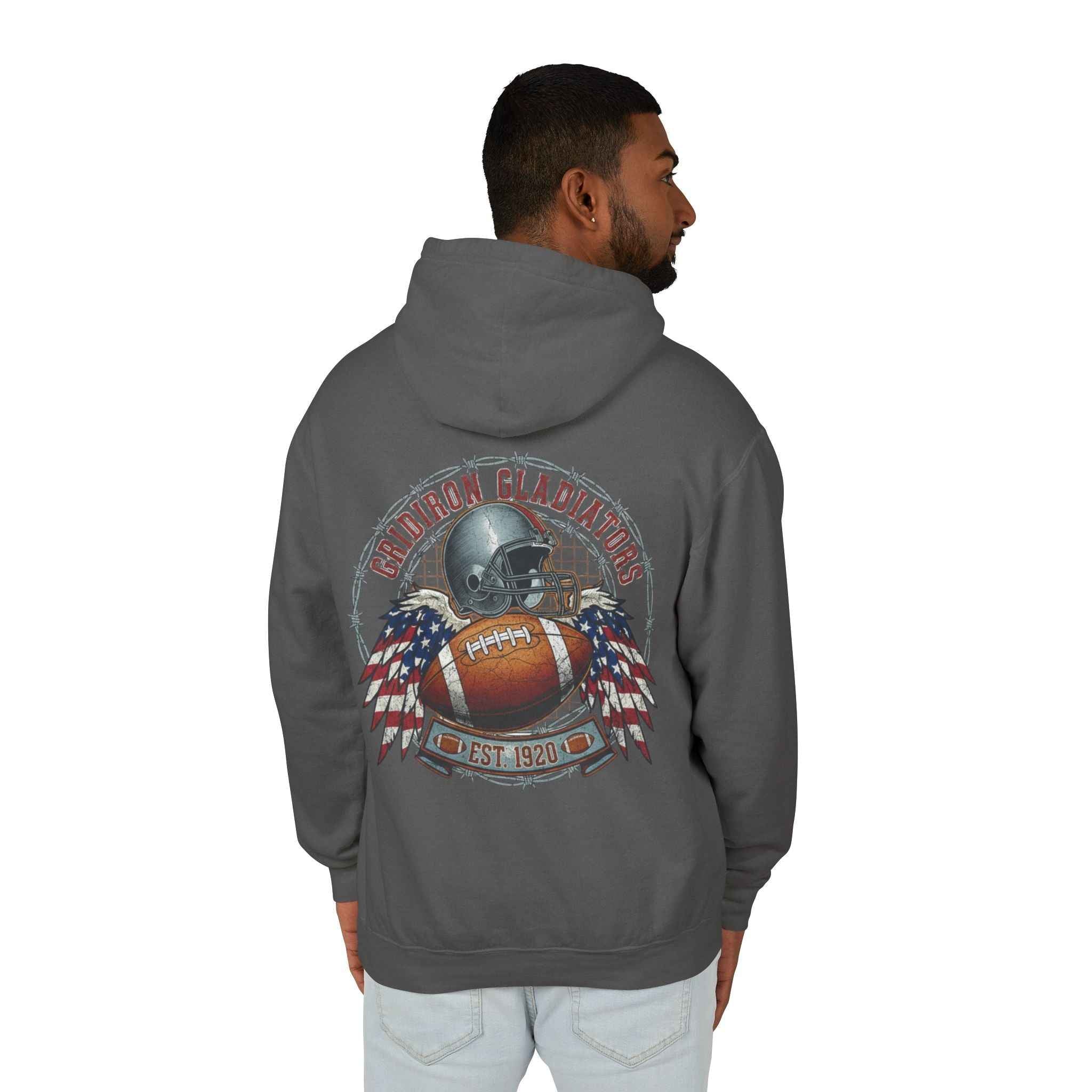 Patriotic Football Hoodie - Unisex Lightweight Hooded Sweatshirt for Gamers and Sports Fans