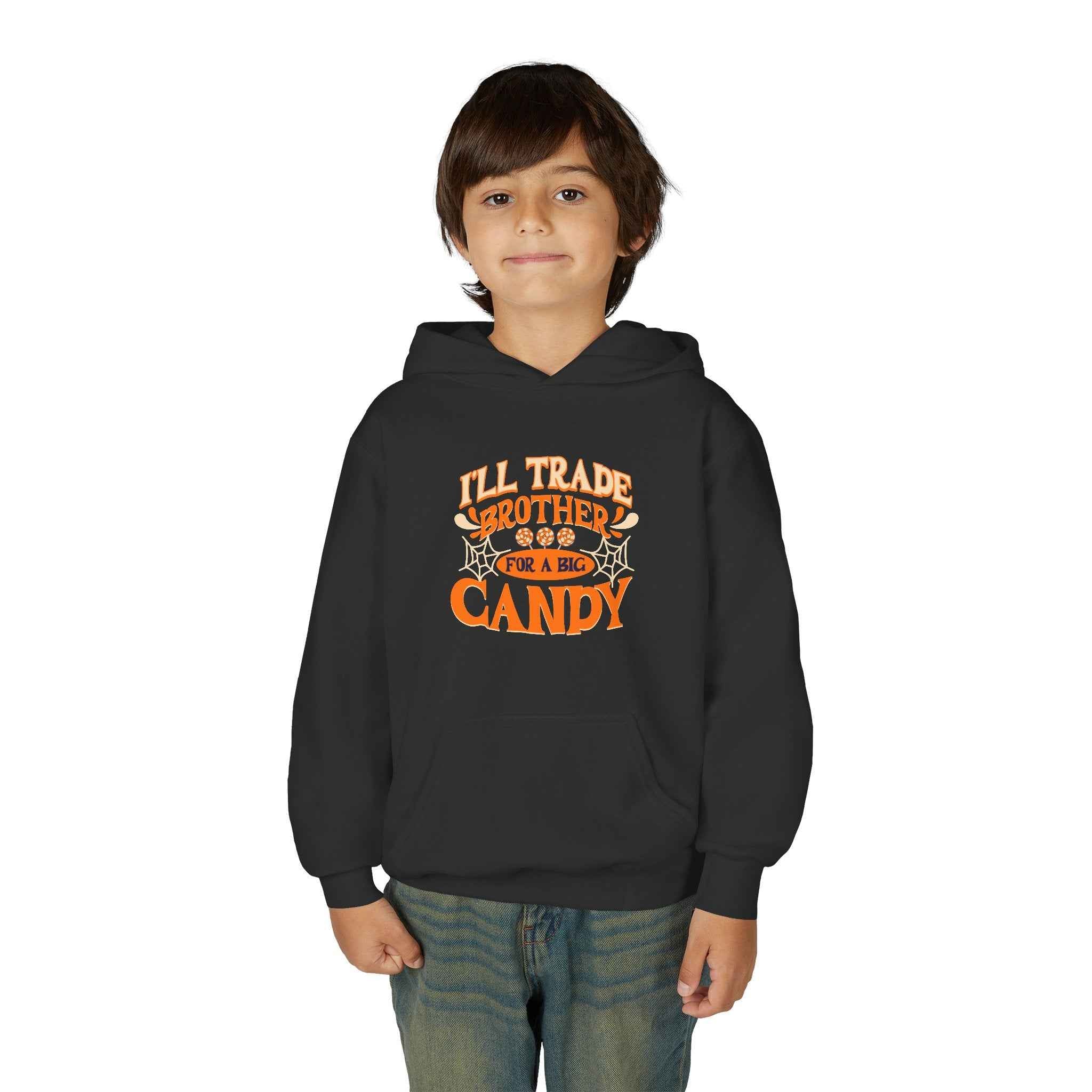 Kids Halloween Hoodie - I'll Trade Brother for Candy Youth Sweatshirt