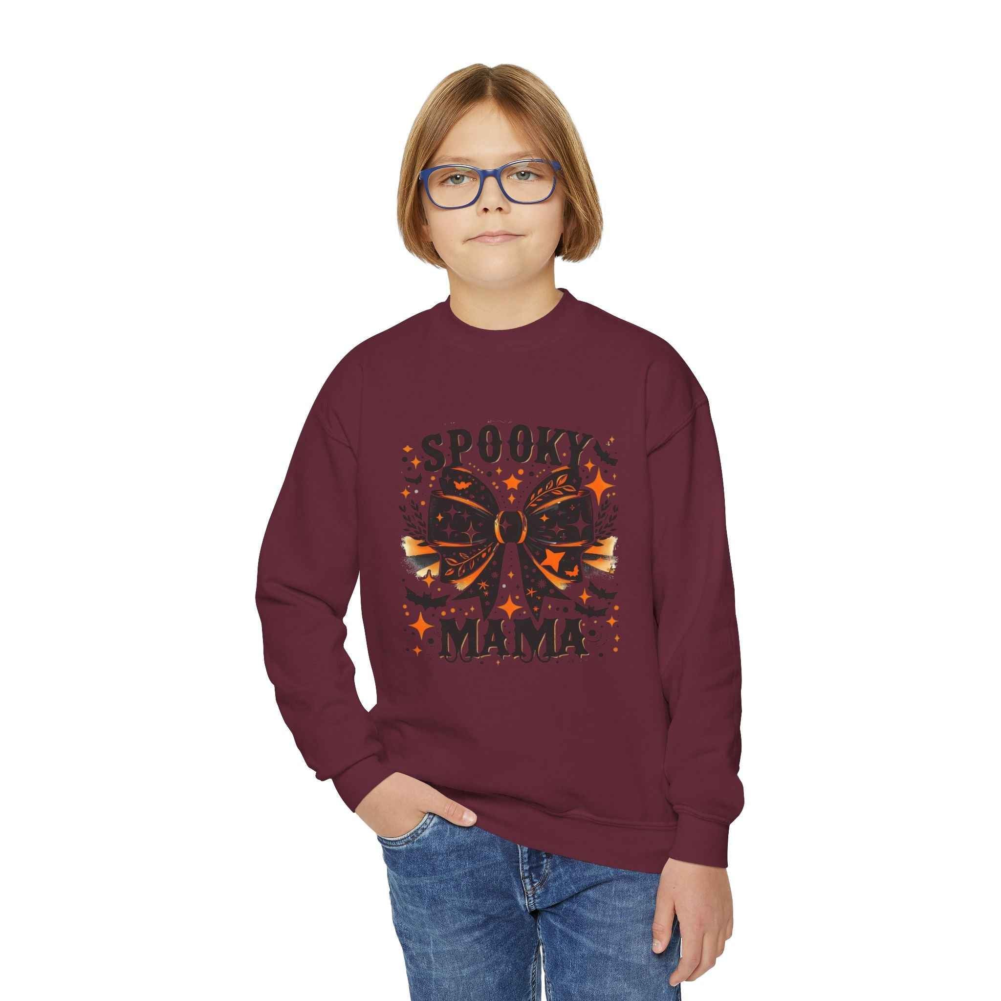 Spooky Mama Sweatshirt - Youth Crewneck for Halloween Fun