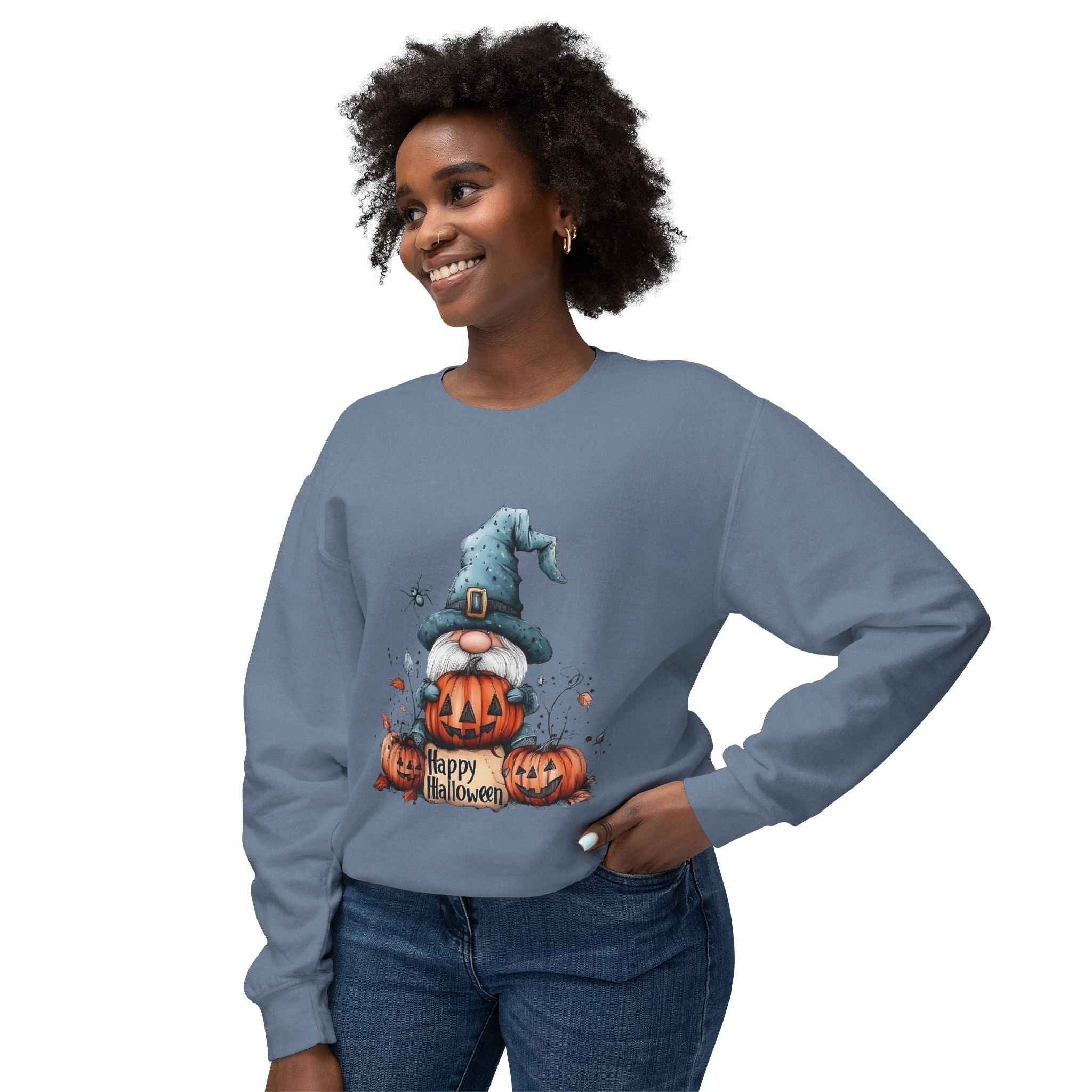 Happy Halloween Gnome Sweatshirt Unisex Lightweight Crewneck