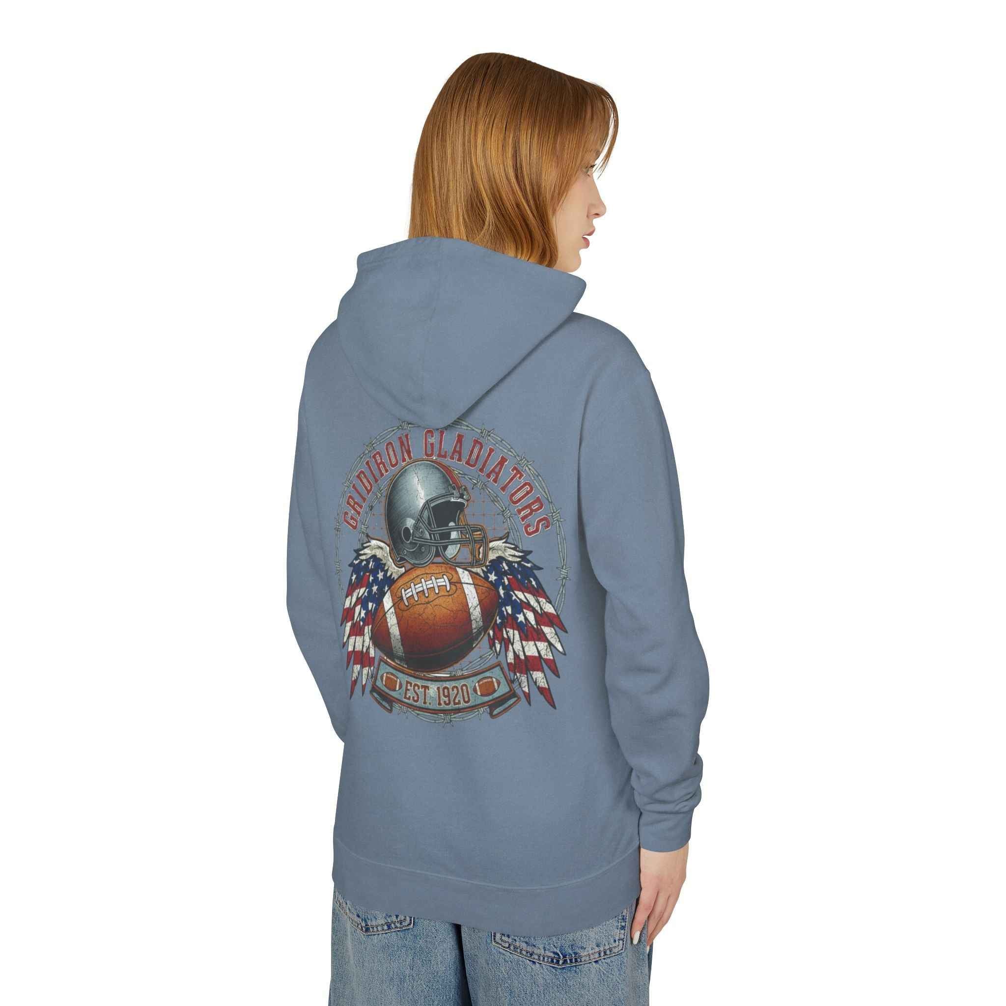 Patriotic Football Hoodie - Unisex Lightweight Hooded Sweatshirt for Gamers and Sports Fans