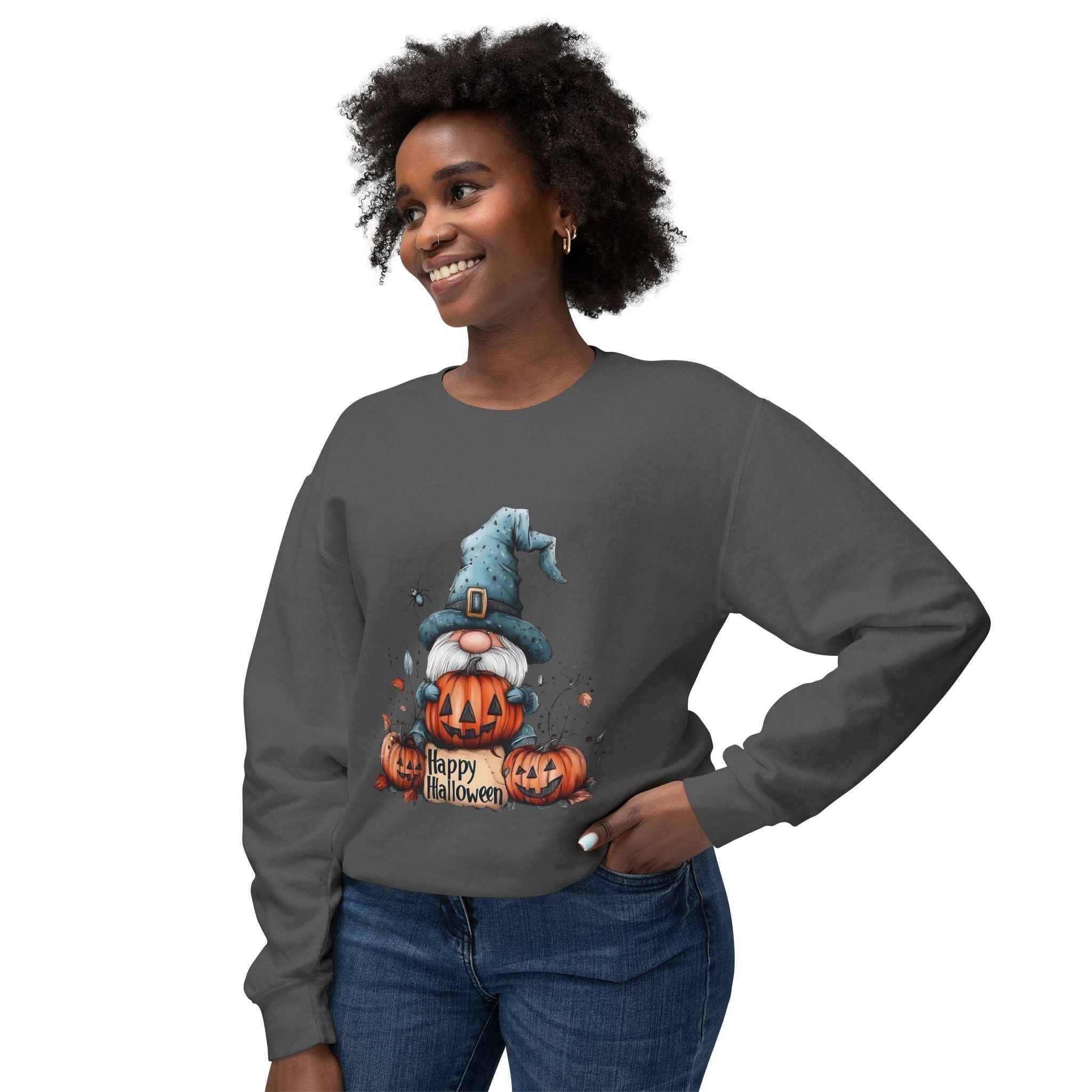 Happy Halloween Gnome Sweatshirt Unisex Lightweight Crewneck