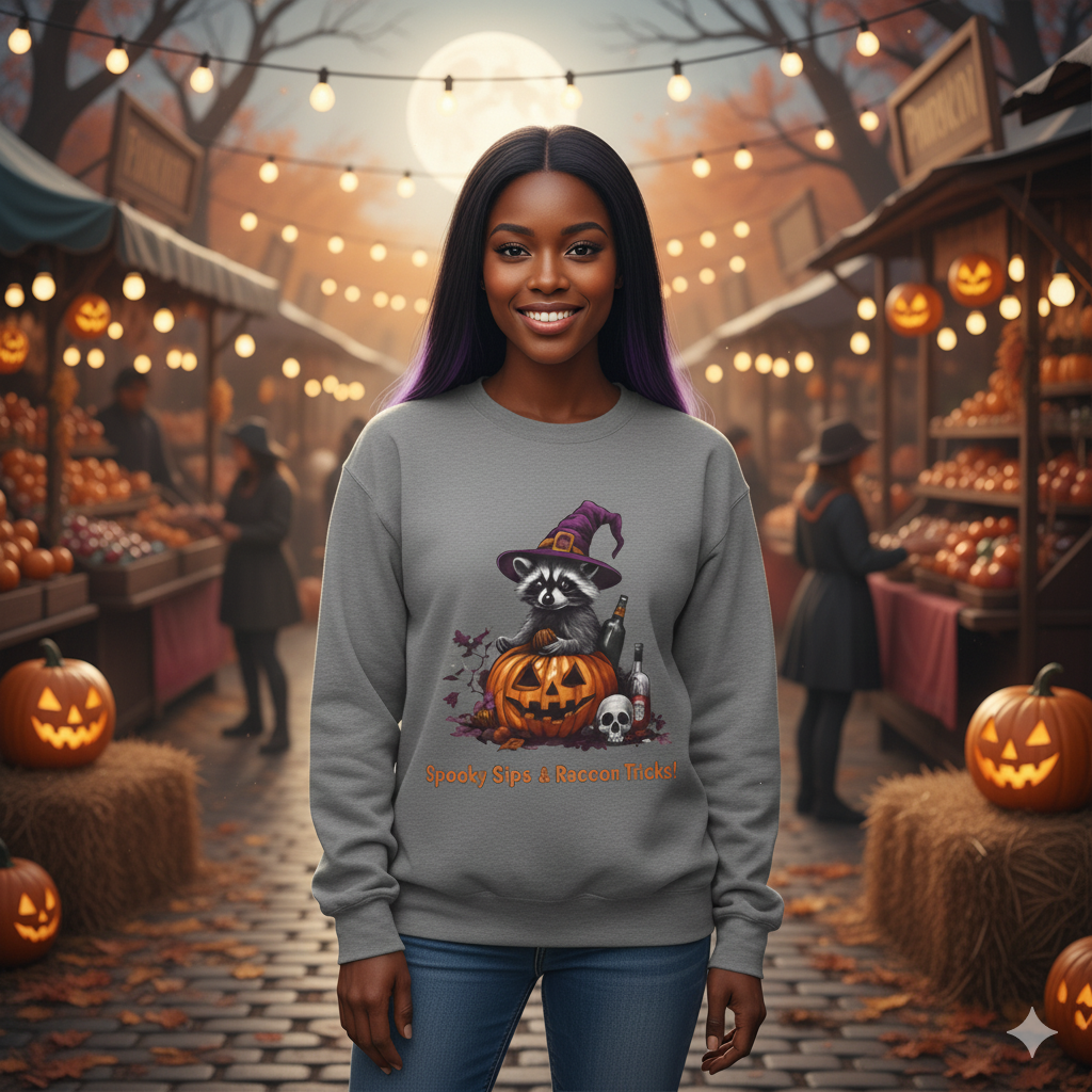 Halloween Raccoon Sweatshirt, Cozy Fall Apparel, Halloween Gifts - Ghita Shop