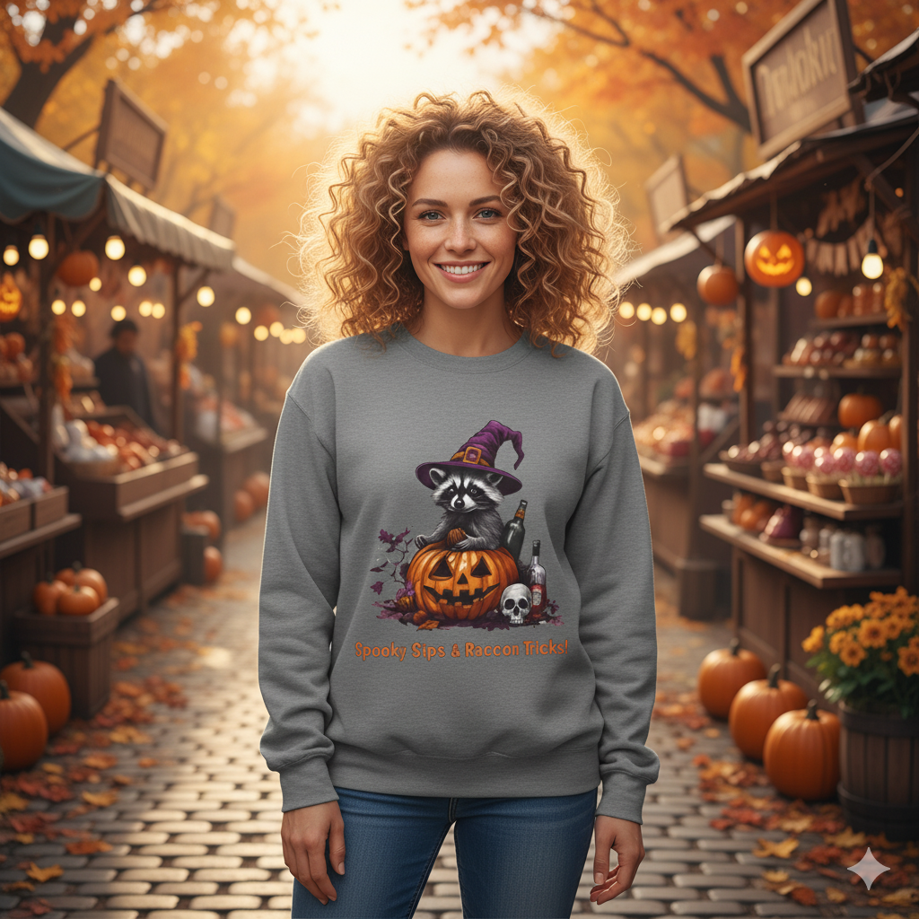 Halloween Raccoon Sweatshirt, Cozy Fall Apparel, Halloween Gifts - Ghita Shop