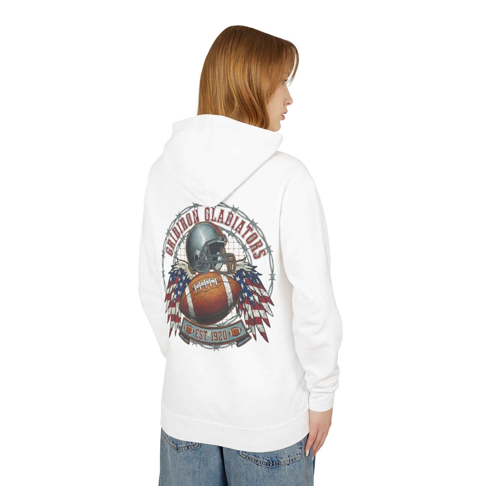 Patriotic Football Hoodie - Unisex Lightweight Hooded Sweatshirt for Gamers and Sports Fans