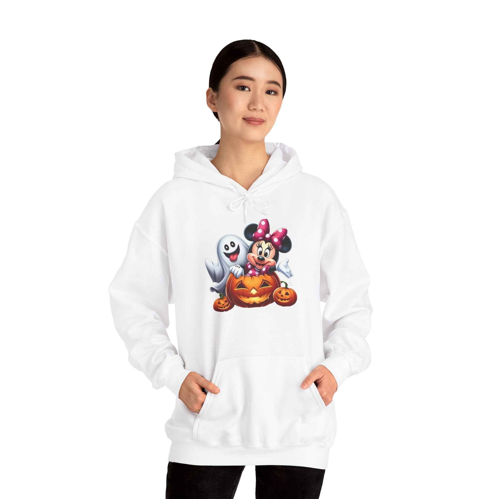 Halloween Minnie Mouse Sweatshirt Unisex Hooded Sweatshirt with Ghost Design