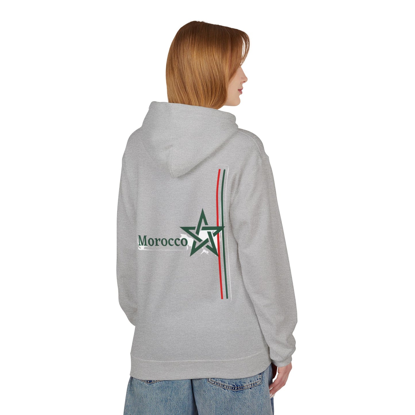 Morocco Star Hoodie - Pullover with Moroccan Flag Stripes and Floral Map Design