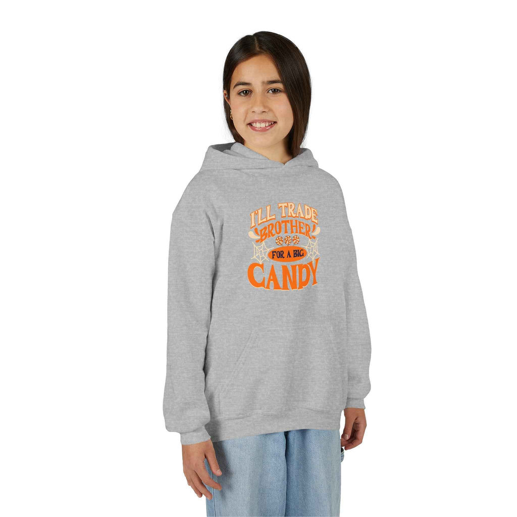 Kids Halloween Hoodie - I'll Trade Brother for Candy Youth Sweatshirt