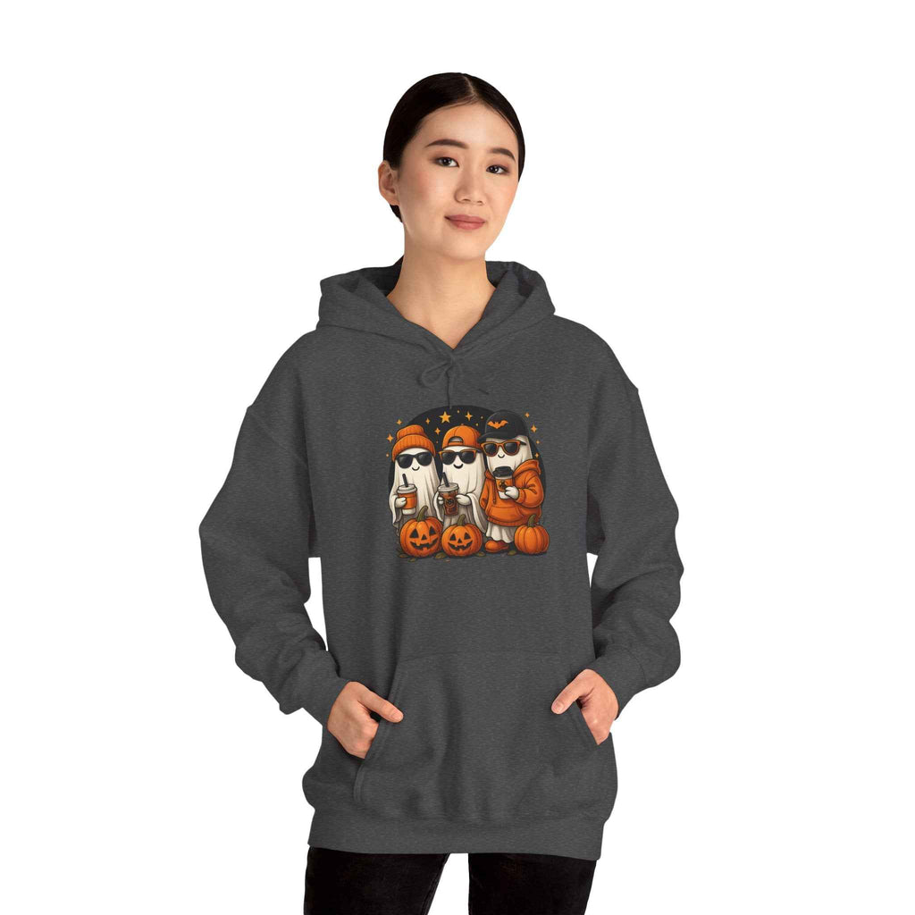 Hooded Sweatshirt with Halloween Pumpkin Baseball Cap for Dark Night Sky and Yellow Accents