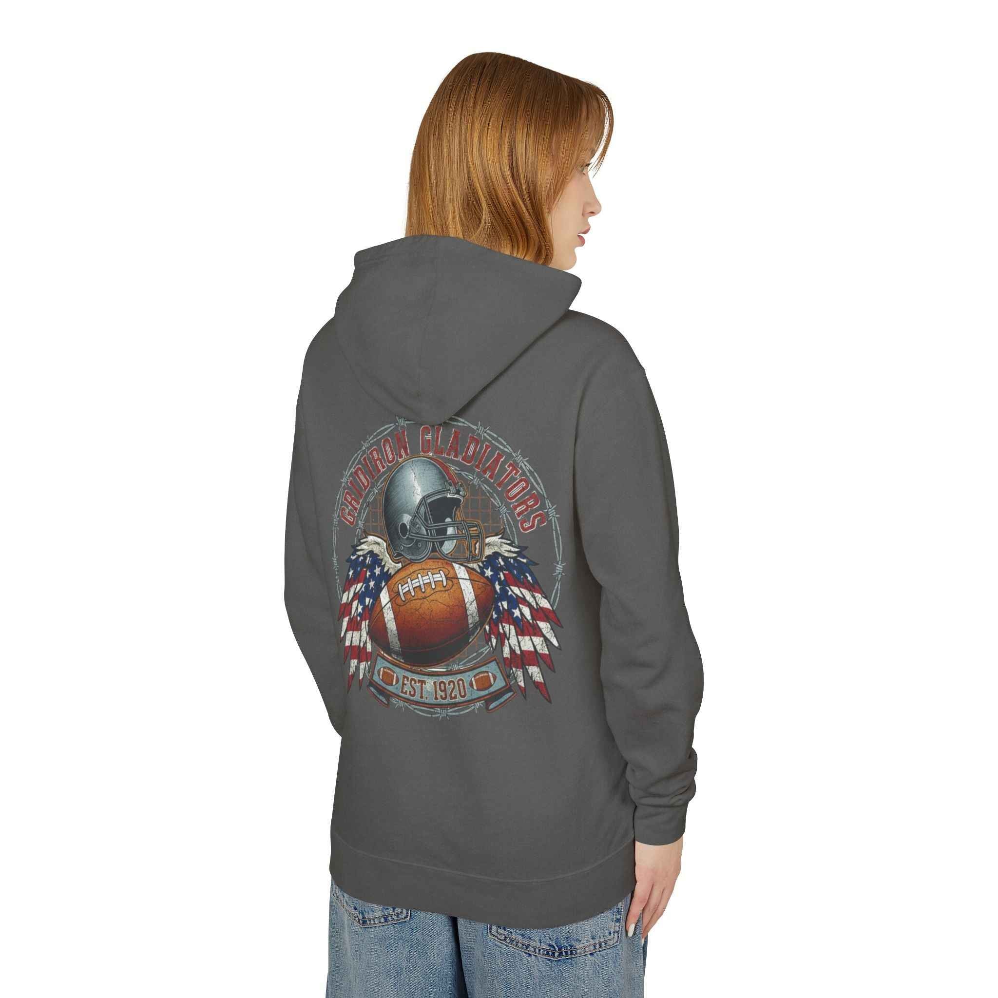 Patriotic Football Hoodie - Unisex Lightweight Hooded Sweatshirt for Gamers and Sports Fans