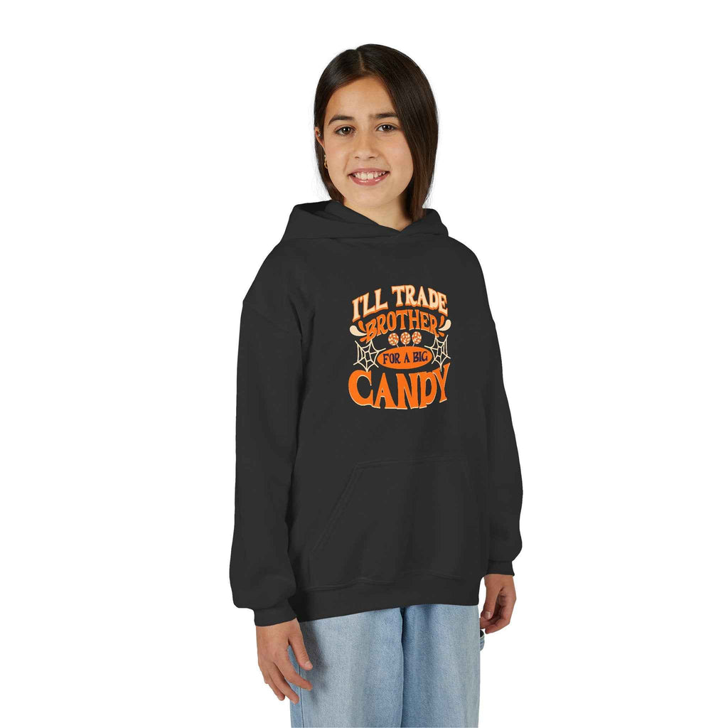 Kids Halloween Hoodie - I'll Trade Brother for Candy Youth Sweatshirt