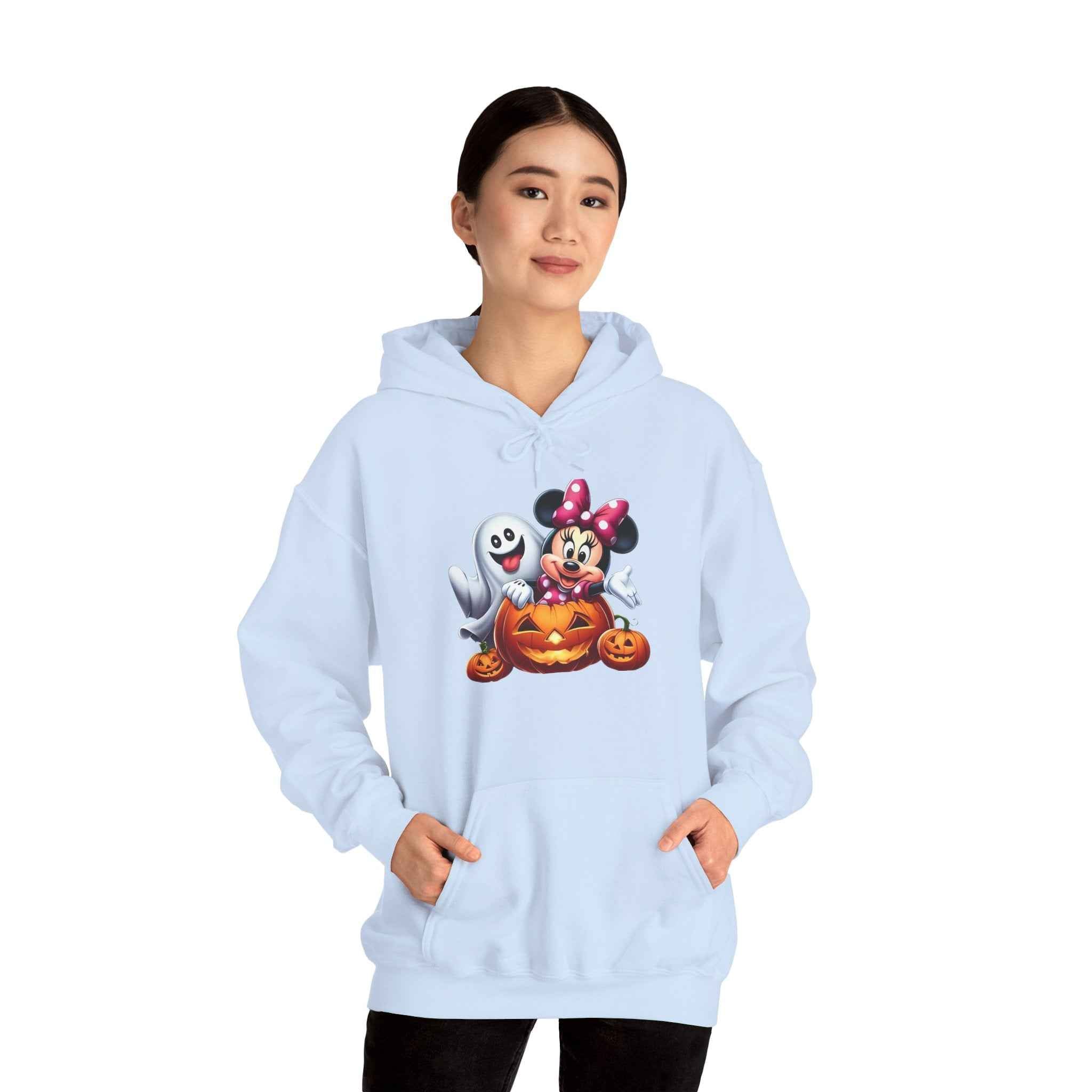 Halloween Minnie Mouse Sweatshirt Unisex Hooded Sweatshirt with Ghost Design