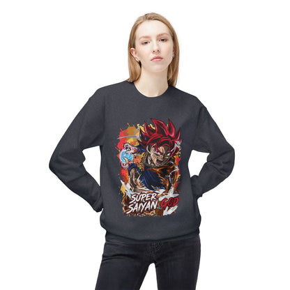 Woman wearing black Super Saiyan God hoodie, cool anime essentials hoodie from Ghita Shop