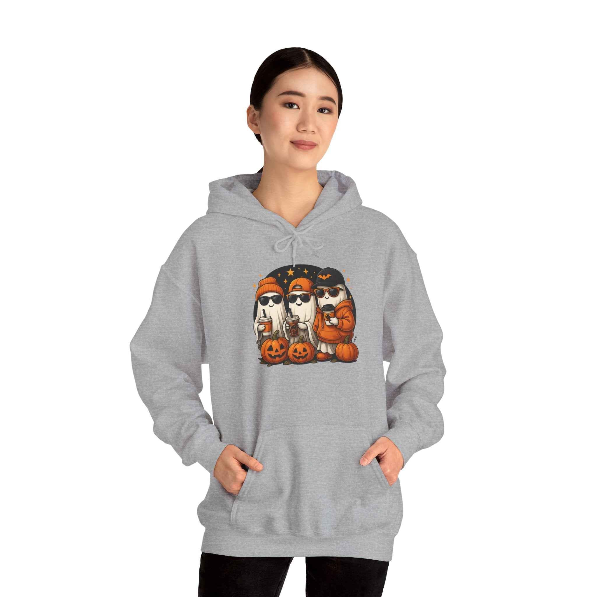 Hooded Sweatshirt with Halloween Pumpkin Baseball Cap for Dark Night Sky and Yellow Accents