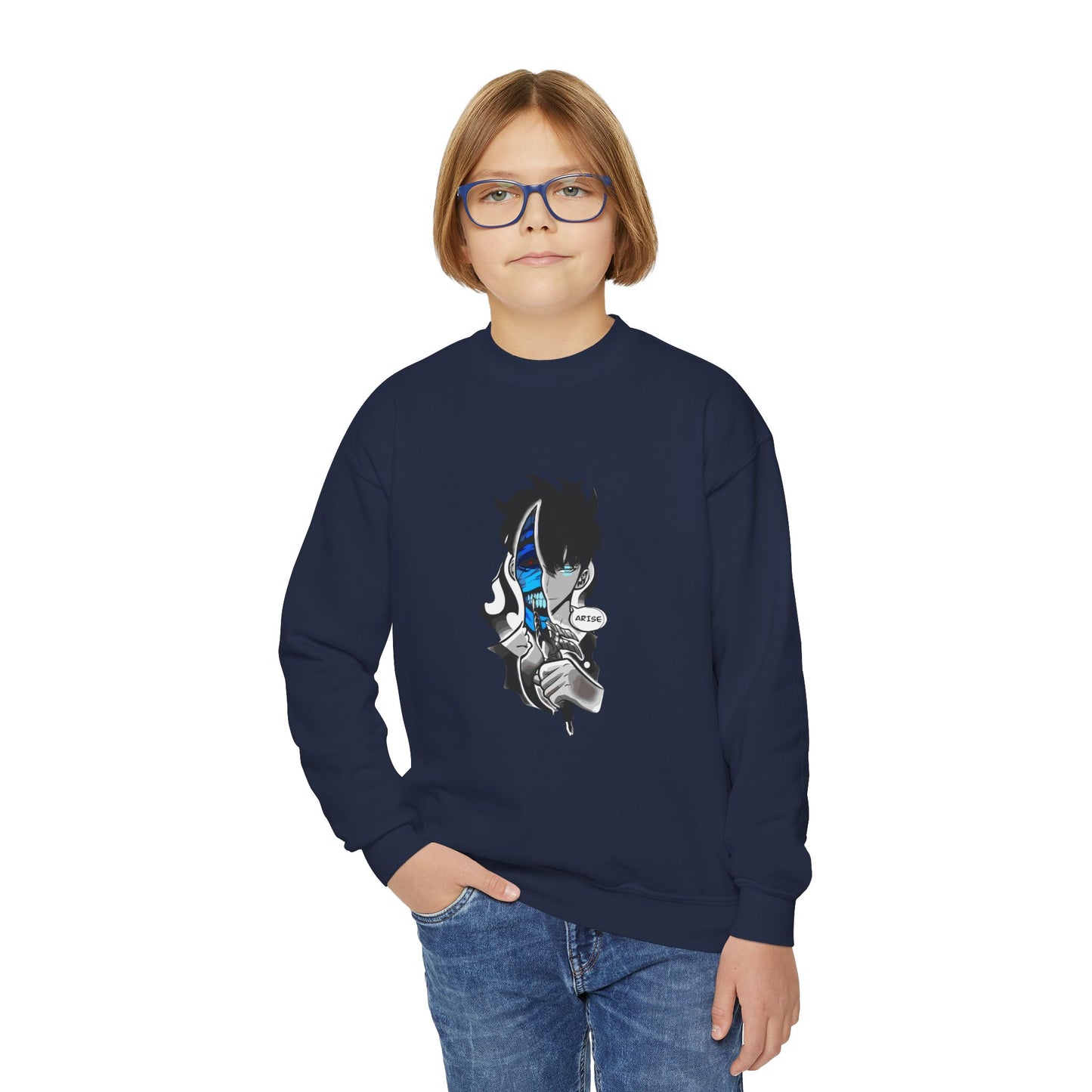 Blue Mask Anime Crewneck - Shadow Boy Design