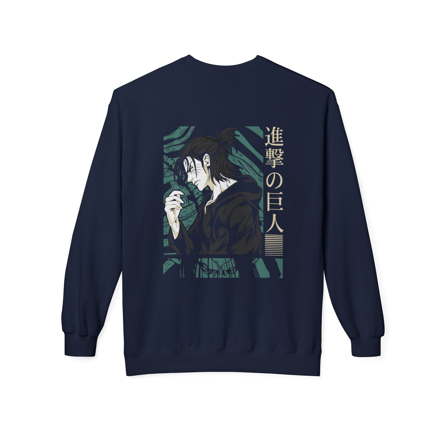 Men's black essentials hoodie with anime character and Japanese text graphic on back