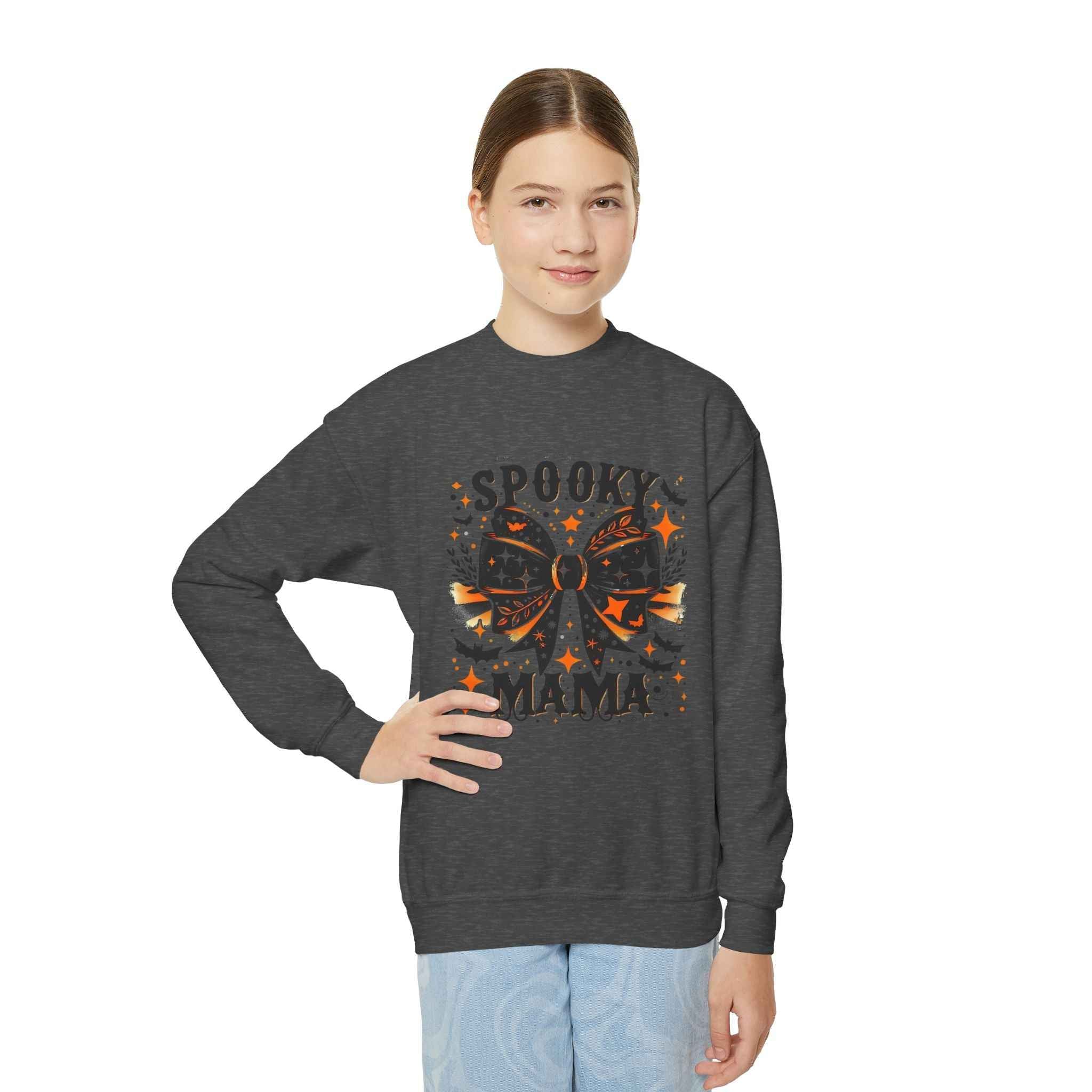 Spooky Mama Sweatshirt - Youth Crewneck for Halloween Fun
