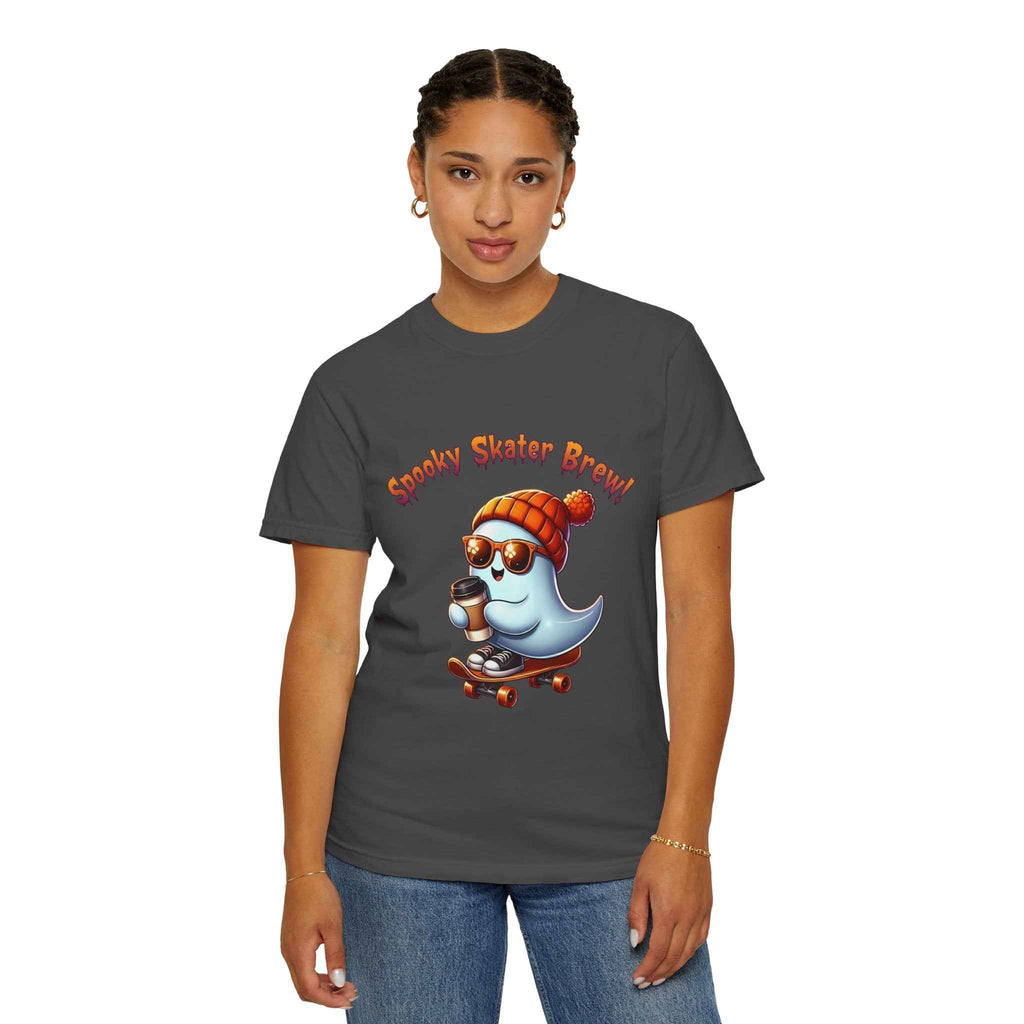 Spooky Skater Ghost T-Shirt for Halloween | Unisex Graphic Tee & Skateboarder Gift