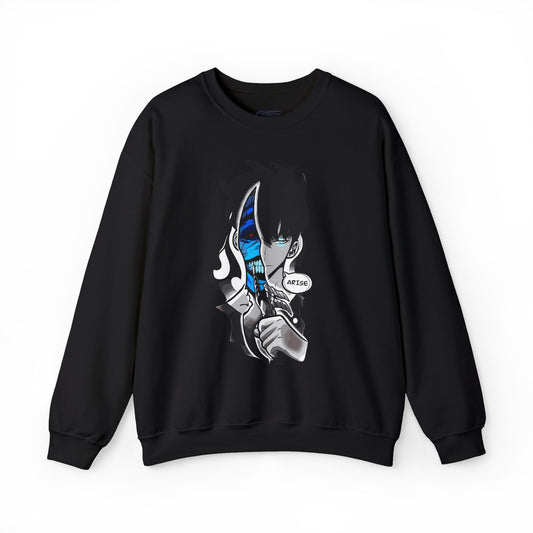 Anime Knife Girl Crewneck Sweatshirt — Blue Masked Split-Face Design | Gothic Streetwear