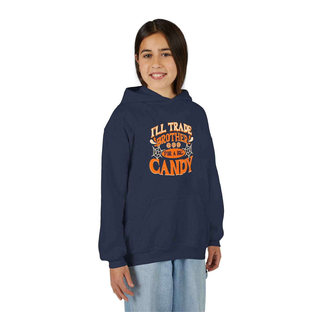 Kids Halloween Hoodie - I'll Trade Brother for Candy Youth Sweatshirt
