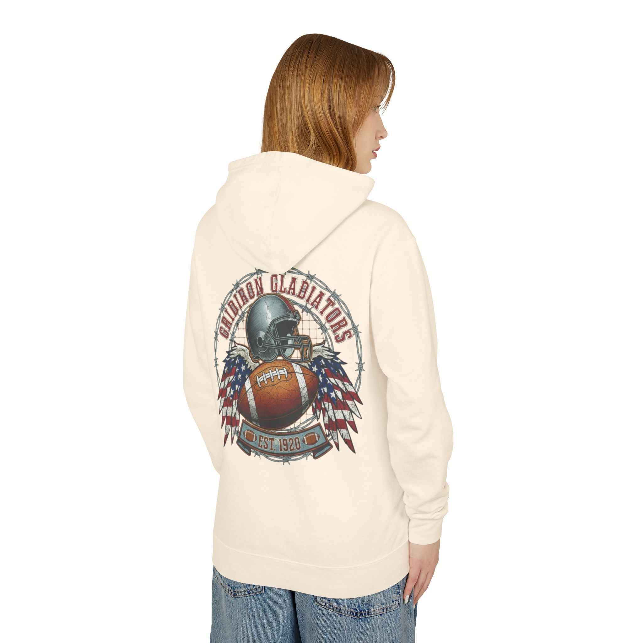 Patriotic Football Hoodie - Unisex Lightweight Hooded Sweatshirt for Gamers and Sports Fans